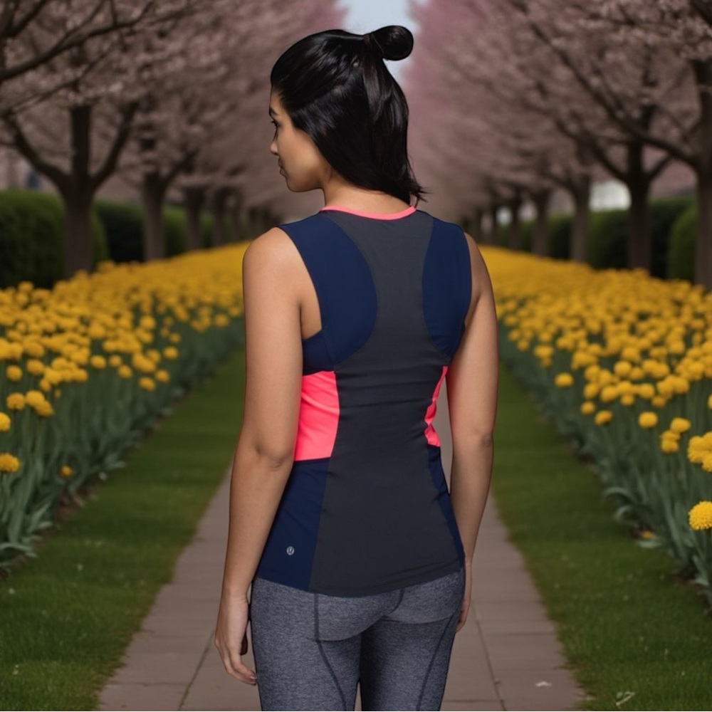 Lululemon Trail Bound Tank in Deep Coal / Deep Navy / Electric Coral Sz 8 - Picture 2 of 11